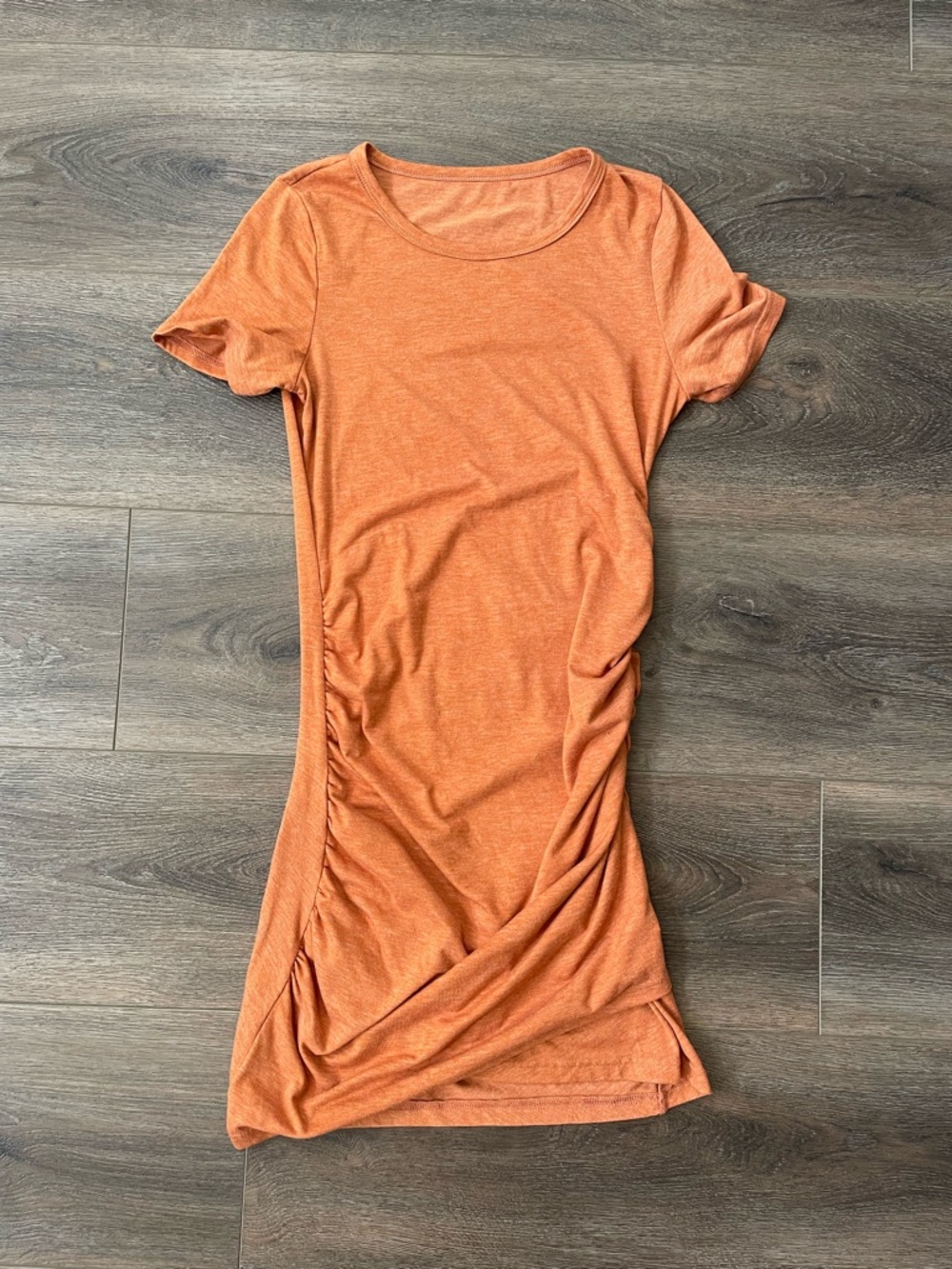 Casual Orange Ruched T-Shirt Dress